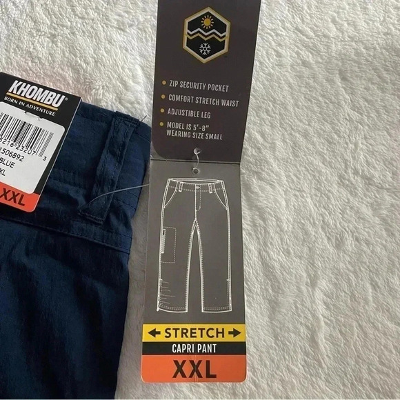 Khombu Capri Pants Comfort Stretch Waist Zip Security Pocket - Picture 6 of 9